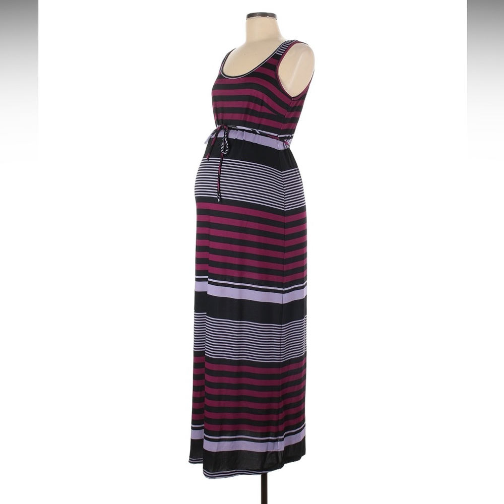 Motherhood Maternity Purple & Navy Blue Tie-Waist Maxi Dress | Size Small